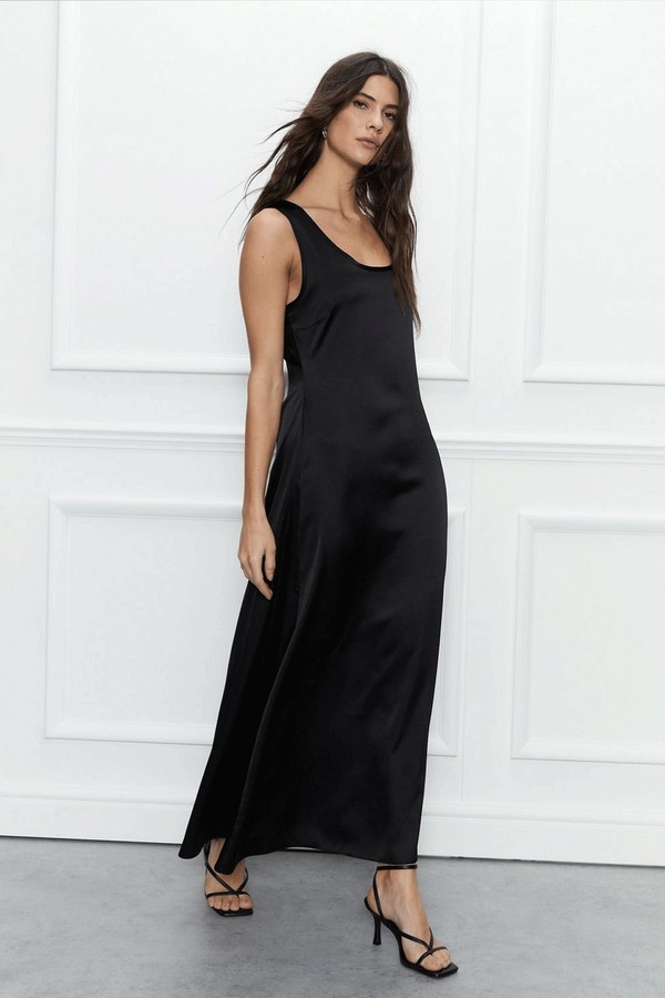 Scoop Neck Satin Midi Slip Dress from Warehouse