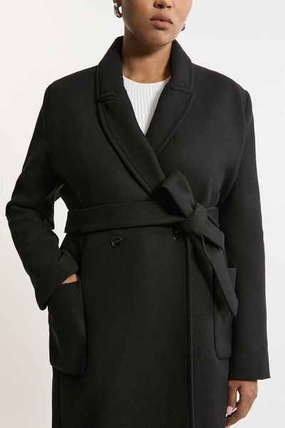 Italian Manteco Wool Blend Wrap Belted Tailored Midi Coat