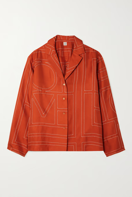 Embroidered Silk-Twill Shirt from Totême