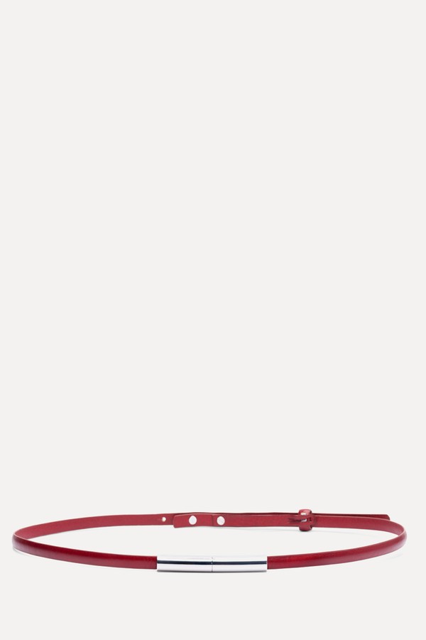 Thin Leather Belt With Metal Piece