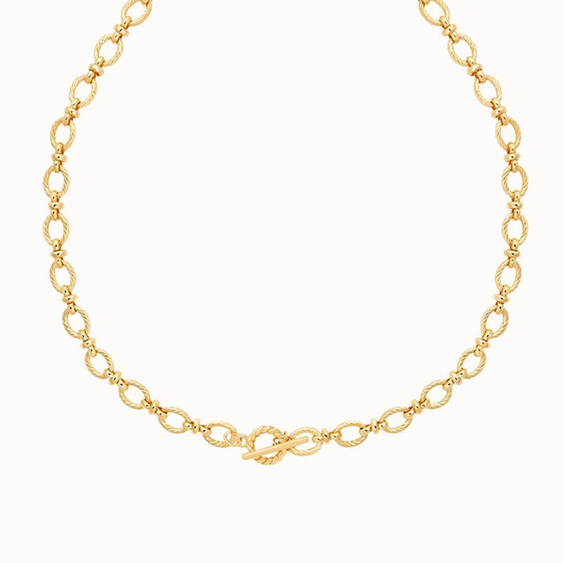 Textured Oval Link T-Bar Necklace in Gold