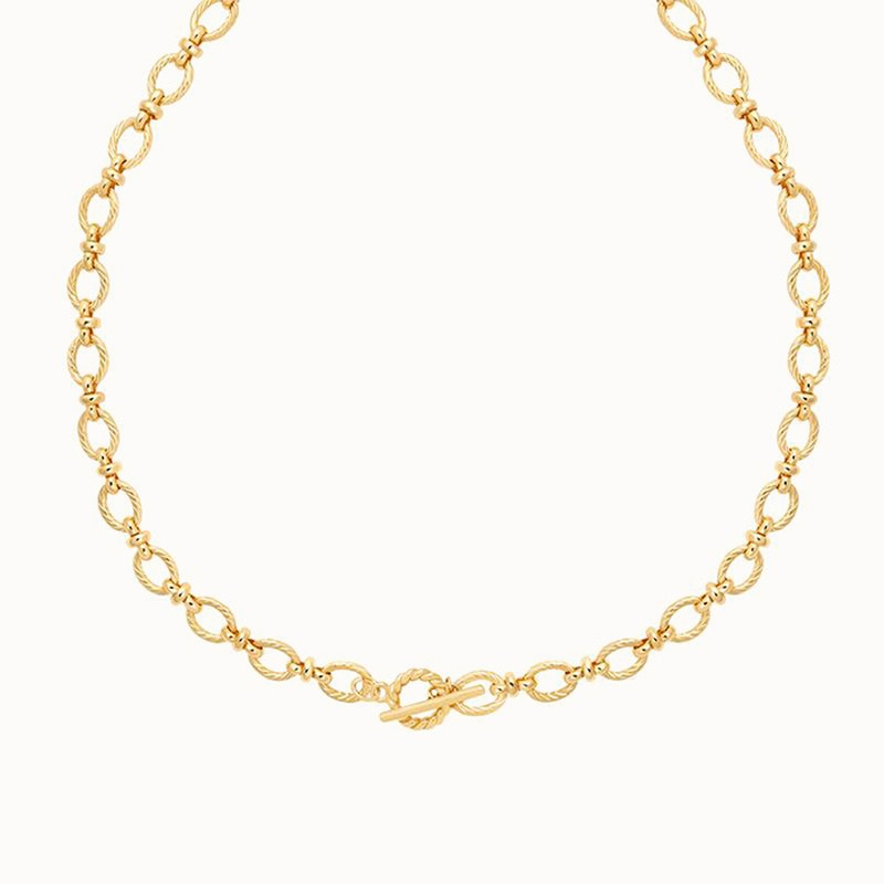 Textured Oval Link T-Bar Necklace in Gold