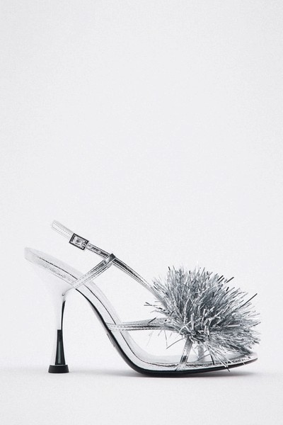 Metallic Sandals With Pompom from Zara