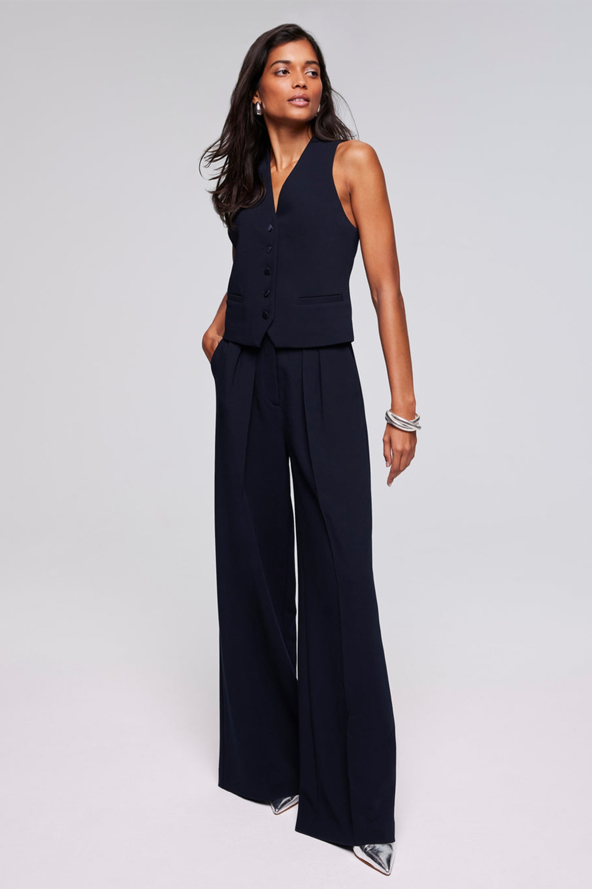 Navy Pleated Wide Trousers from Mint Velvet