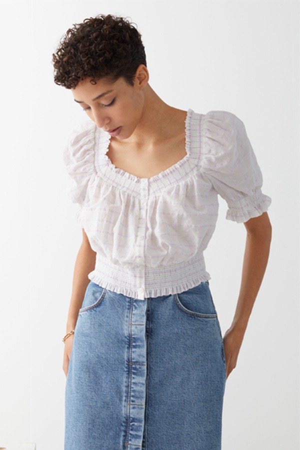 Smocked Puff Sleeve Crop Top