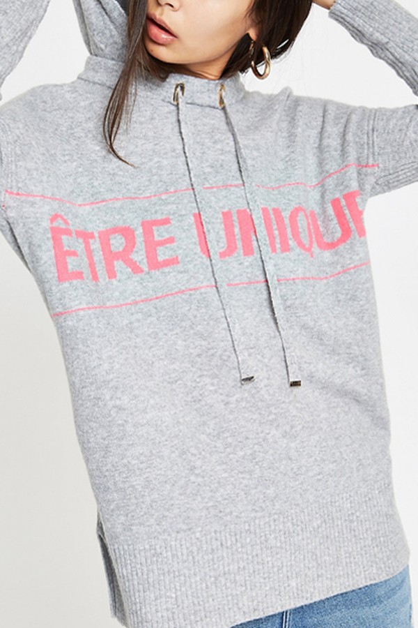 Grey ‘Etre Unique’ Knitted Hoodie