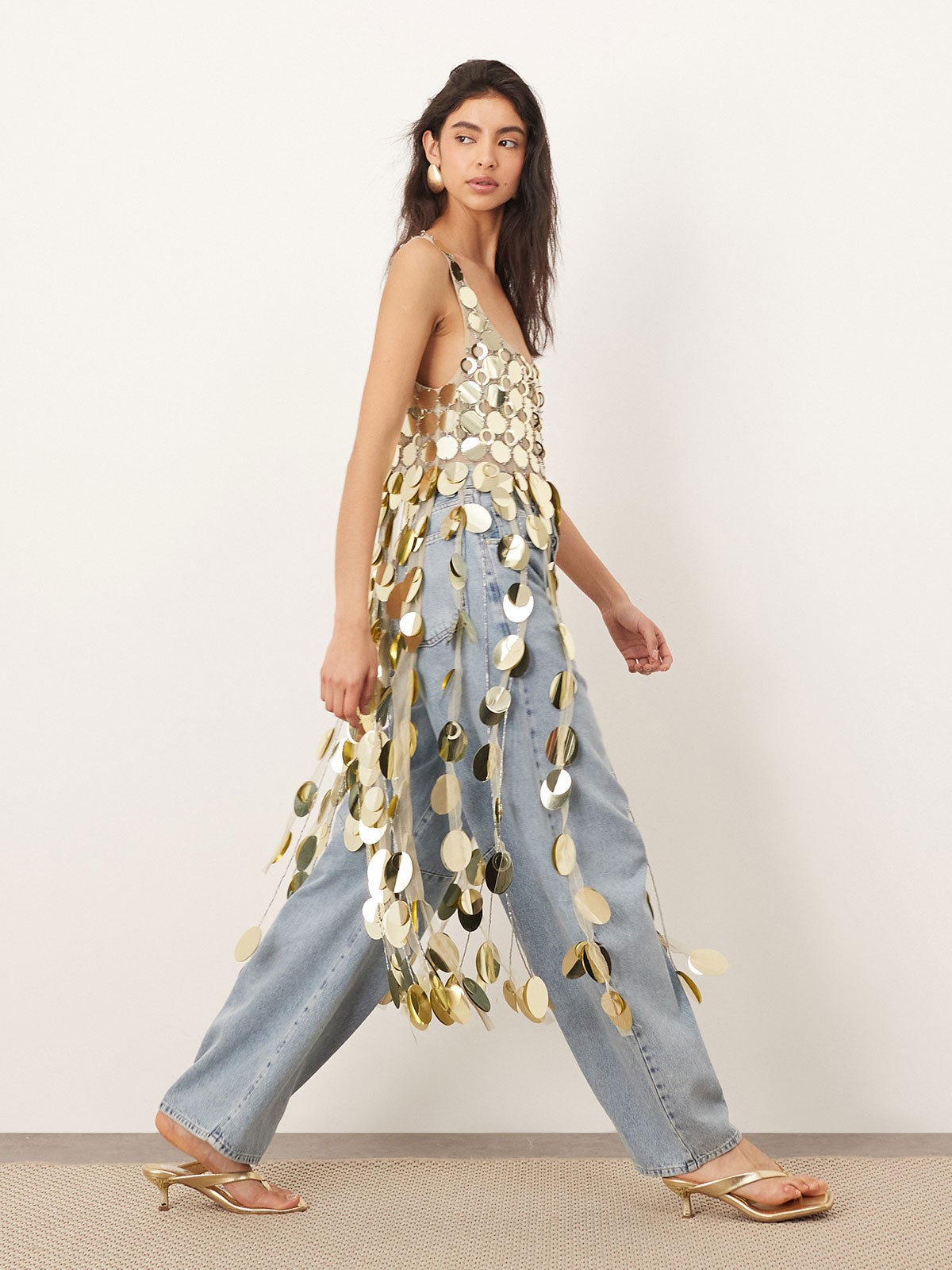 Futurist Sequin Crop Top With Long 3D Fringe Hem