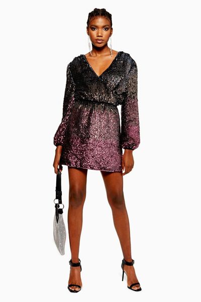 Ombre Sequin Wrap Dress