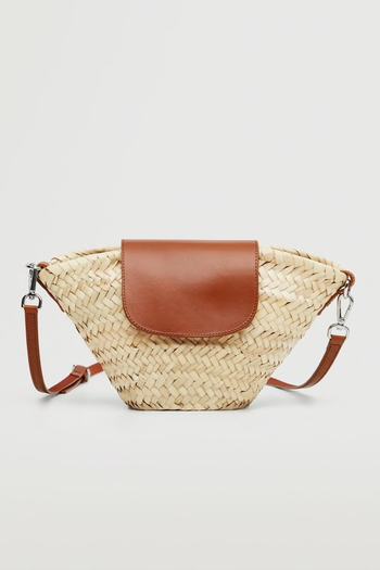 Leather Flap Raffia Bag