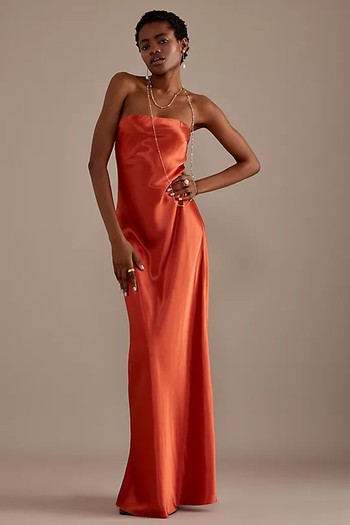 The Fleur Strapless Satin Maxi Slip Dress from Anthropologie