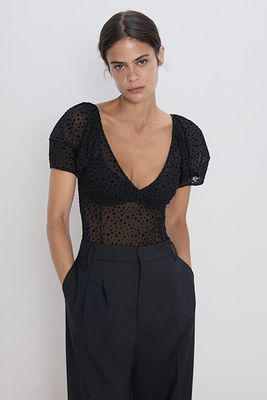 Semi-Sheer Polka Dot Bodysuit from Zara