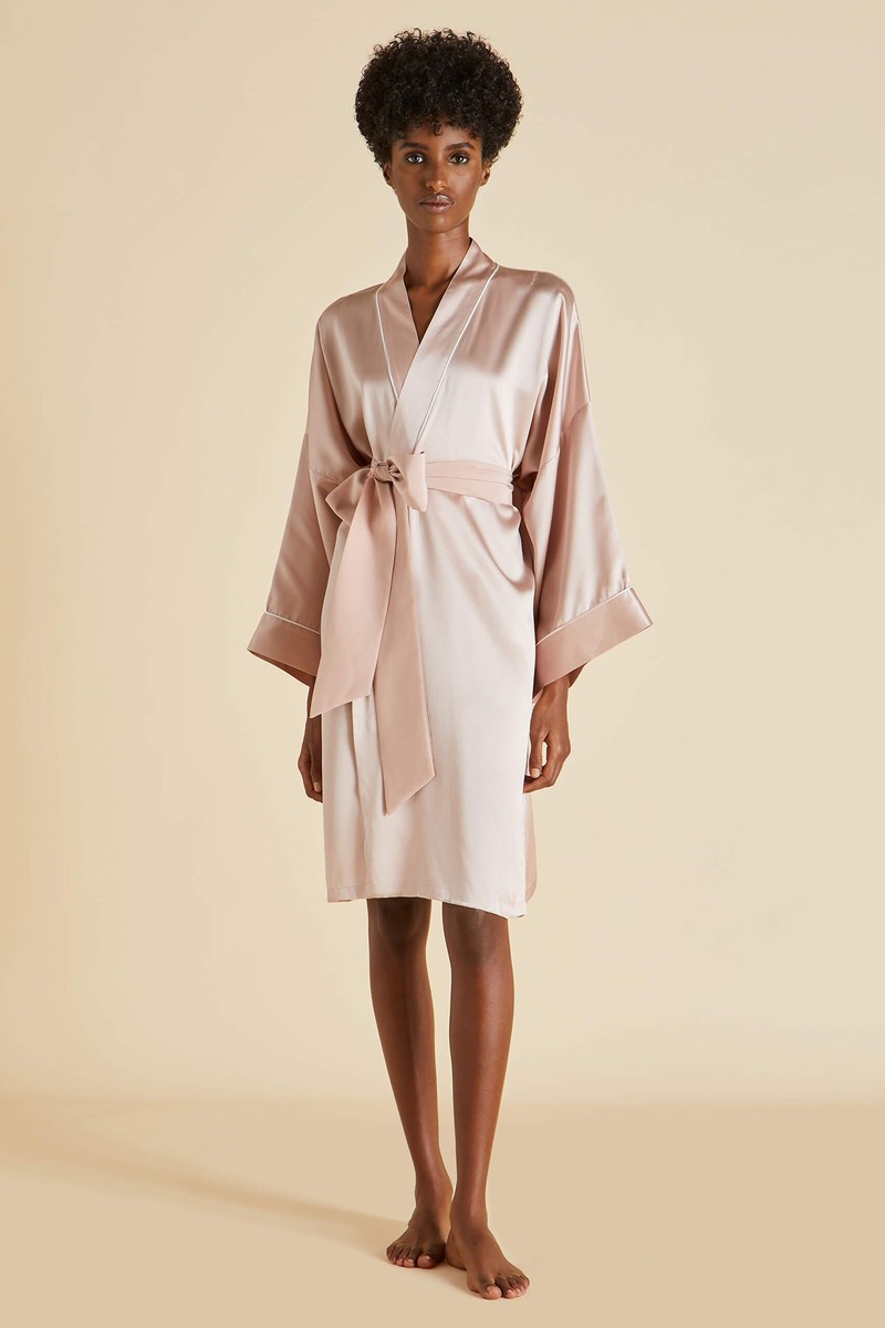 Mini Oyster Ivory Silk Satin Robe from Olivia Von Halle