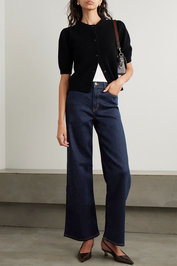 Le Slim Palazzo Topstitched High-Rise Wide-Leg Jeans from  FRAME