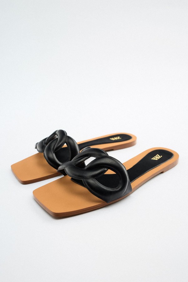 Flat Padded Leather Slider Sandals from Zara