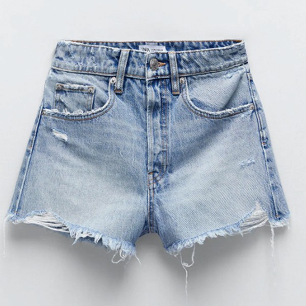 Hi-Rise Frayed Denim Shorts from Zara