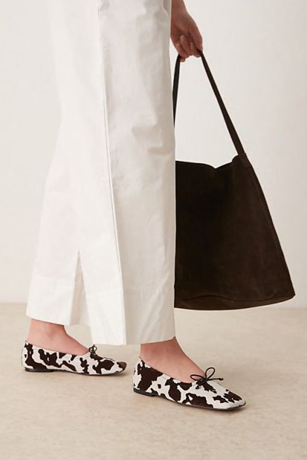 Lotus Premium Suede Ballets In Cow Print from ASOS DESIGN