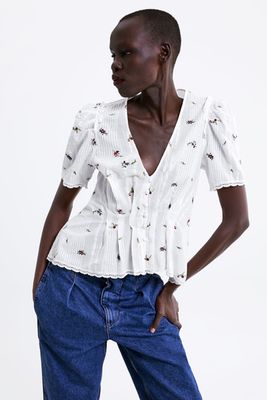 Floral-Embroidered Top