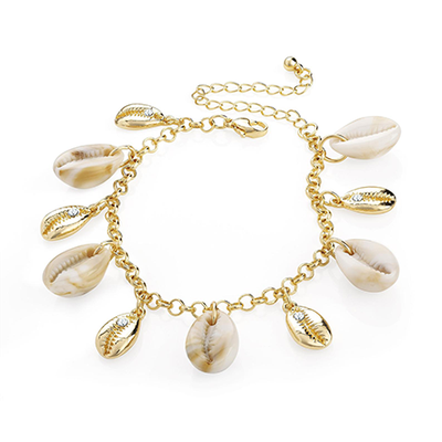 Gold Crystal Shell Charm Bracelet from Etsy
