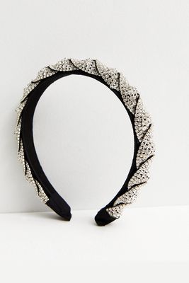 Black Diamanté Swirl Headband from New Look