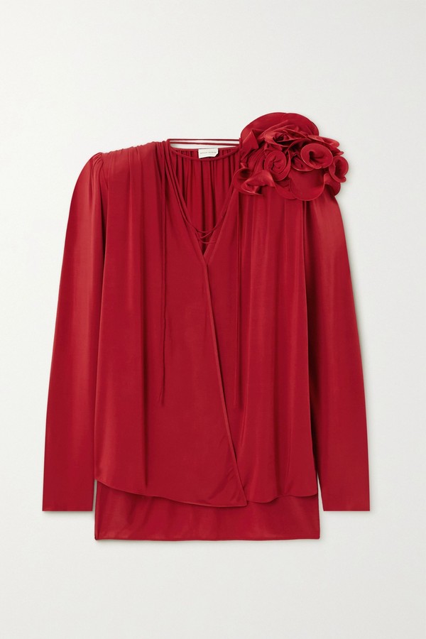 Appliquéd Stretch-Jersey Wrap Blouse from Magda Butrym