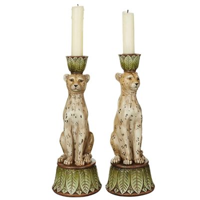 Pair Of Lakadema Leopard Candle Holders from OKA