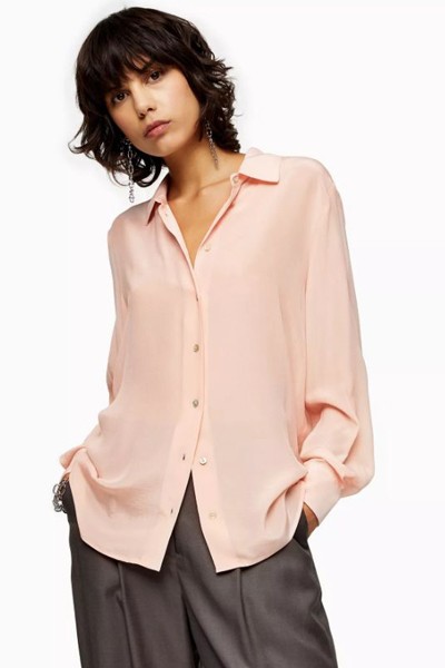 Blush Pink Oversized Silk Shirt