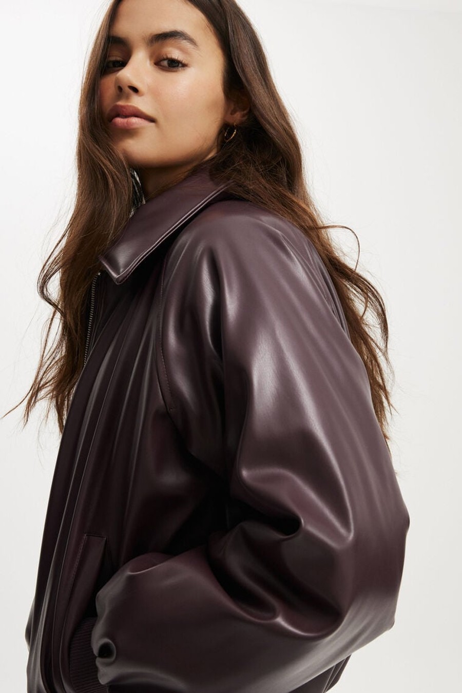 Faux Leather Puff Bomber