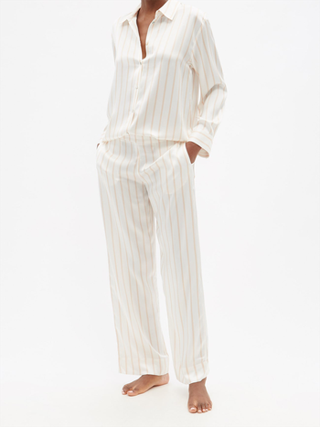 London Striped Sandwashed Silk Pyjama Bottoms from Asceno