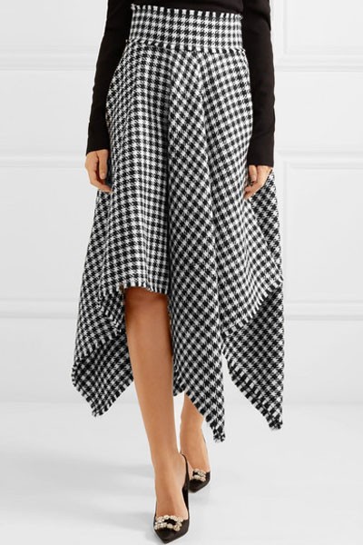 Asymmetric Houndstooth Wool-Blend Midi Skirt from Dolce & Gabbana