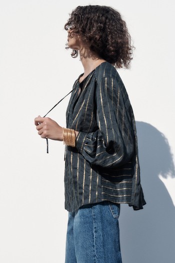 Oversize Blouse With Metallic Thread