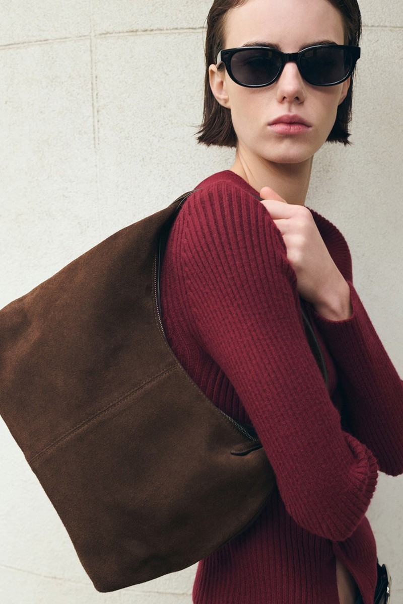 Suede Shoulder Bag With Stitching