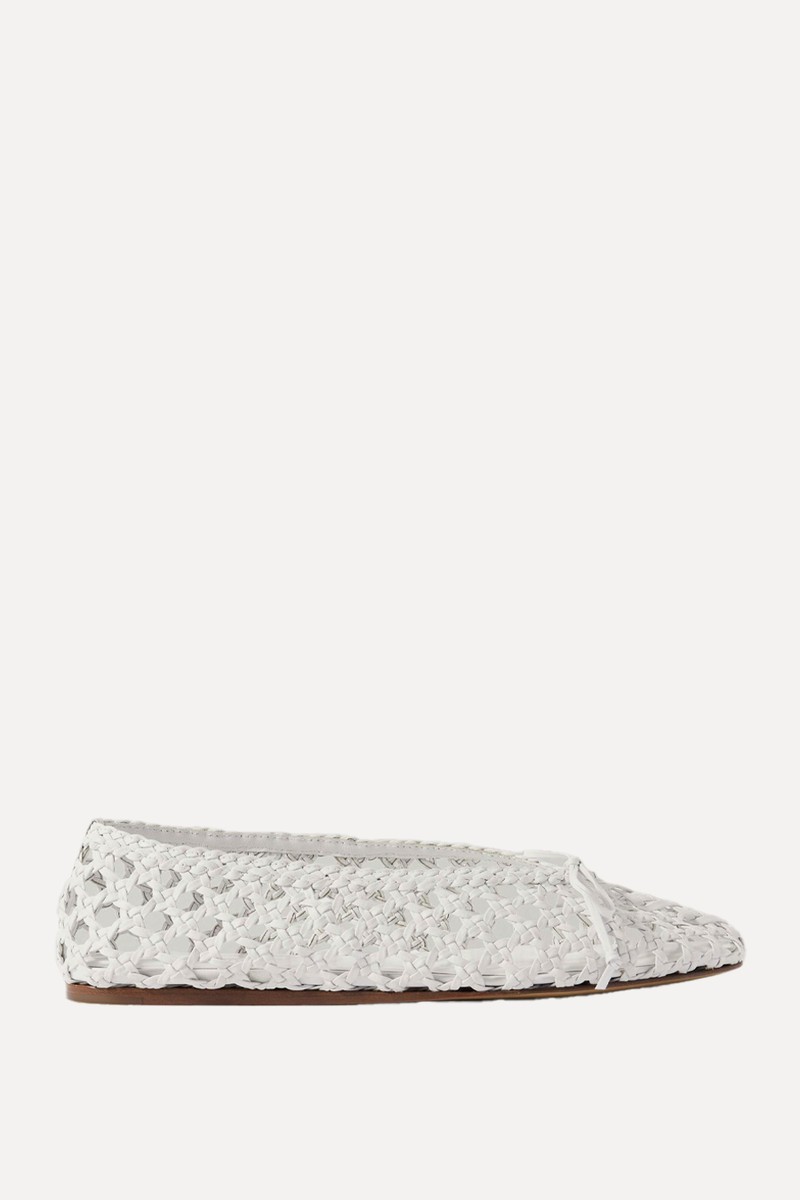 Regency Bow-Embellished Woven Leather Ballet Flats from LE MONDE BERYL