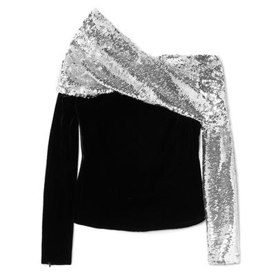 One Shoulder Sequined Crepe And Velvet Top from Monse