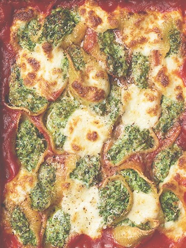 Baked Kale, Spinach & Ricotta Stuffed Conchiglioni