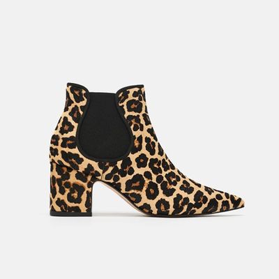 Printed Leather High-Heel Ankle Boots from Zara