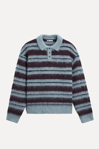 Brushed Stripe Knit Polo Shirt from Zara