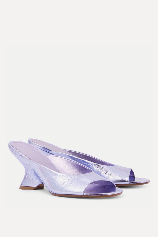 Metallic Leather Wedge Mules from Dries Van Noten