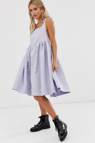 Mini Cami Dress with Tie Shoulders and Volume Skirt