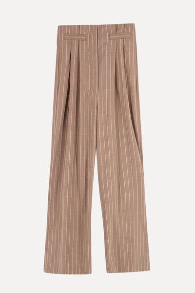 Beige High Waisted Stripe Wide Leg Trousers from Loewe 