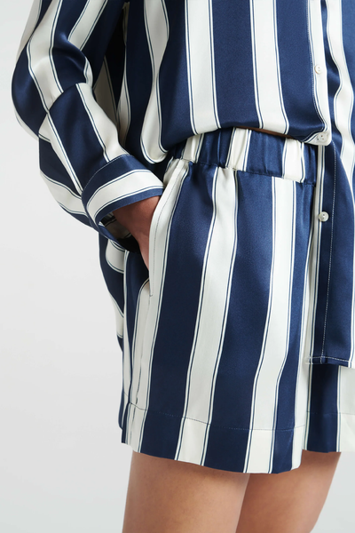 London Midnight Bold Stripe Silk Charmeuse Shorts from ASCENO