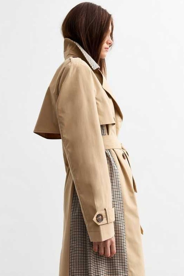 Check Trimmed Trench Coat