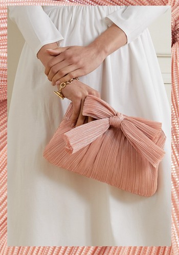 Rayne Bow-Embellished Plissé-Lamé Clutch from Loeffler Randall