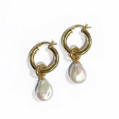 Gold Plated Freshwater Pearl Hoop from Ammé London