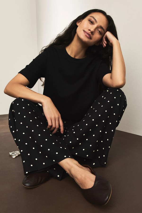 Spot Scarf Belt Wide Leg Trousers