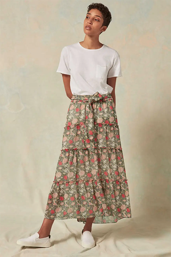 William Morris Paisley Print Ruffle Skirt + Belt from Me + Em