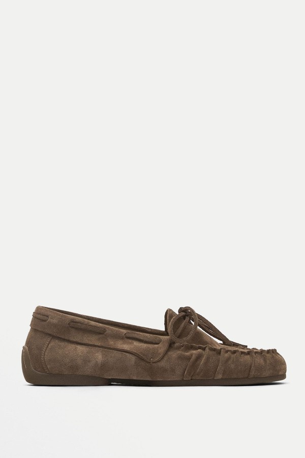 Gathered Split Suede Loafers from Massimo Dutti