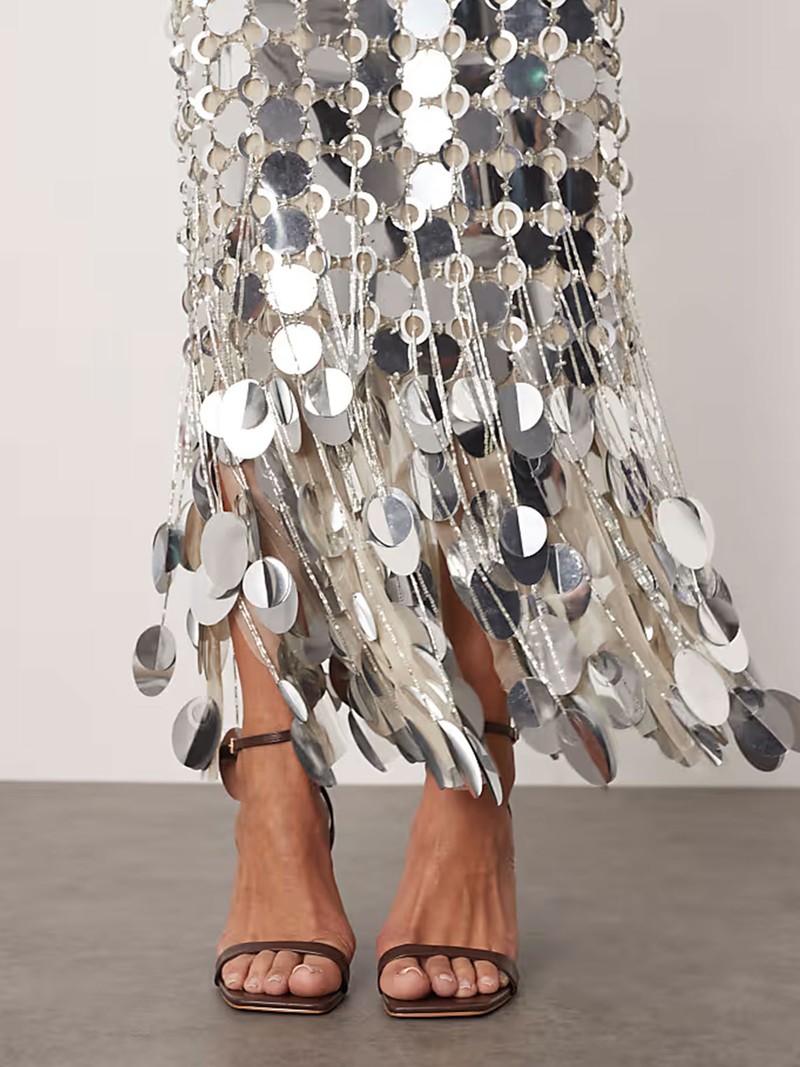 Futurist Sequin Fringe Hem Midi Skirt  from ARRANGE