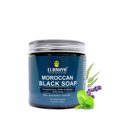 2 in 1 Moroccan Black Soap & Exfoliating Mitt with Olive & Eucalyptus Essential Oil  from Elbahya