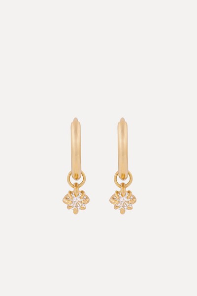 Solid Gold Always and Forever Diamond Drop Hoop Earrings