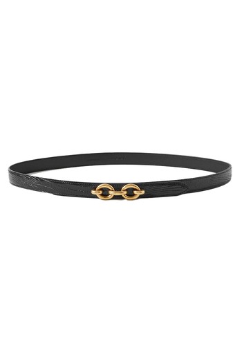 Chain-Embellished Lizard-Effect Leather Belt from Saint Laurent